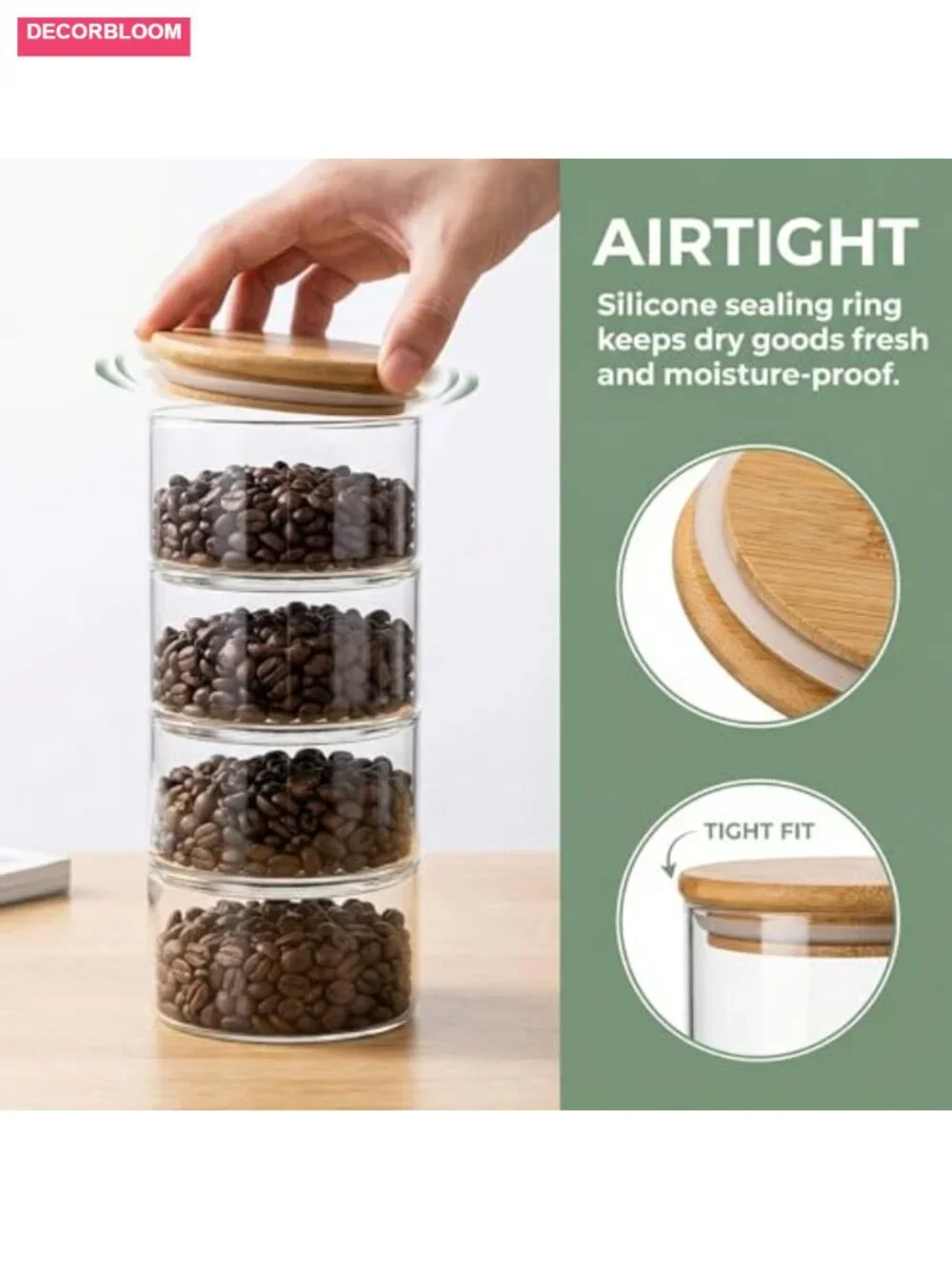 4-Tier Stackable Glass Storage Canister with Airtight Lids